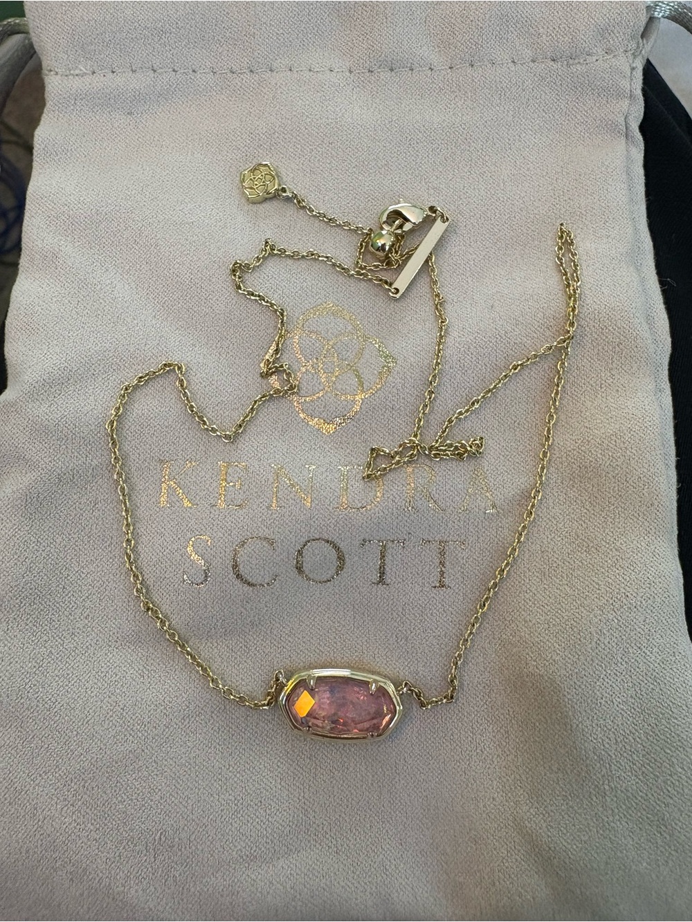 Kendra Scott Gold Necklace with Pink Faceted Stone